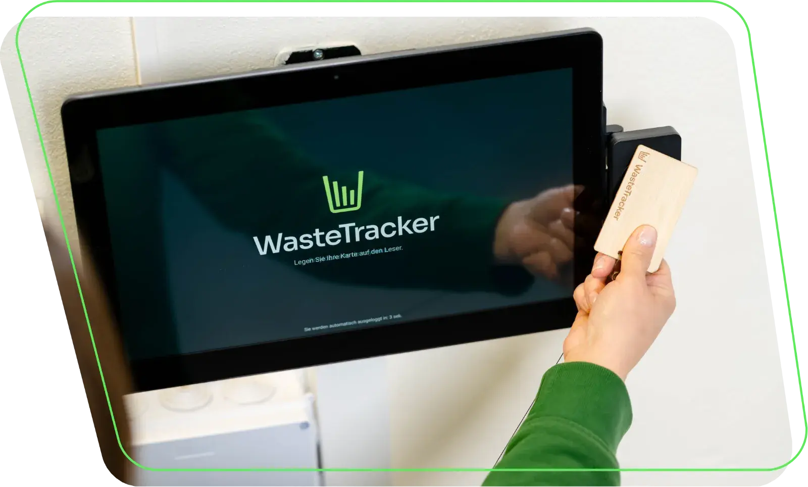 Bildschirm des WasteTracker Terminals mit einer Bambus-Zugangskarte